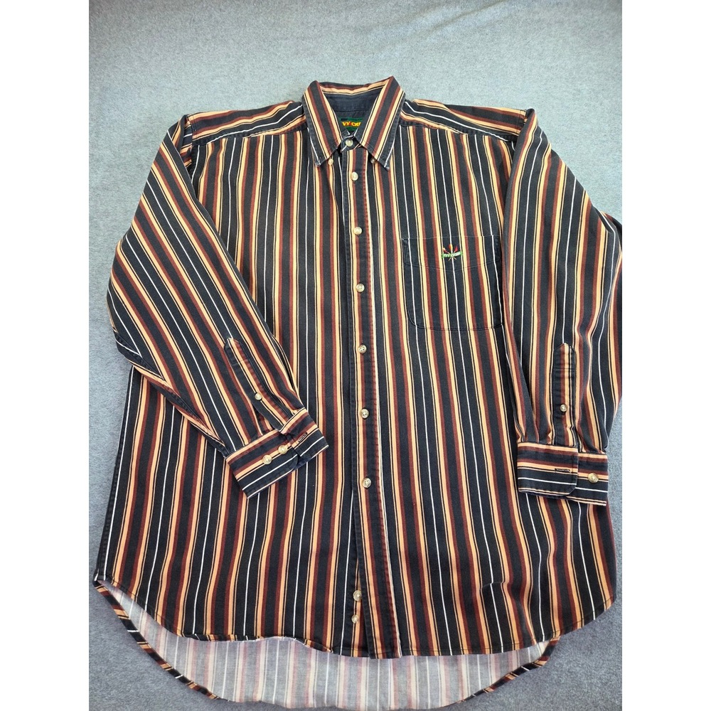 VTG 90s Ivy Crew Striped Button Down Shirt Preppy Collegiate Dark Academia